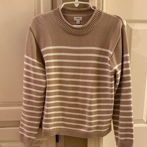 J. Crew Tan and Cream Striped Pullover Sweater